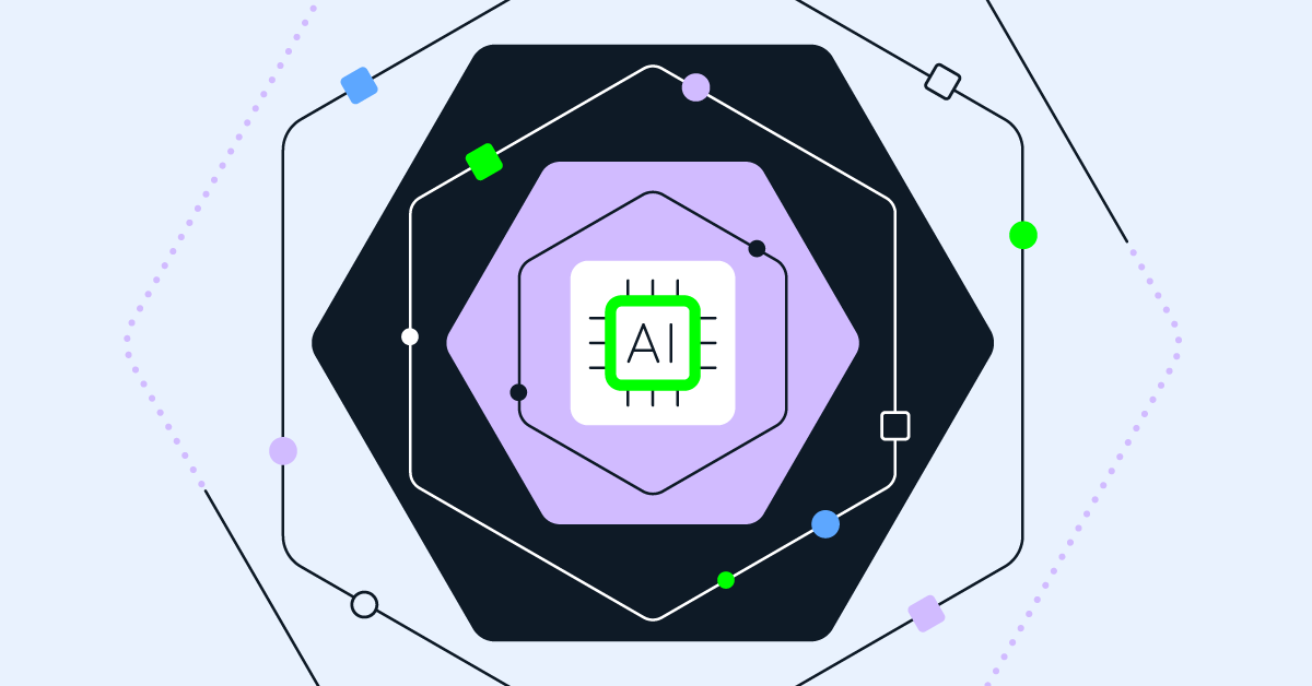 An image showing two hexagons one black and the other purple with an AI symbol in the middle